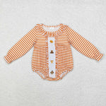 LR1300 Embroidery Thanksgiving Turkey Orange Plaid Baby Bubble Romper