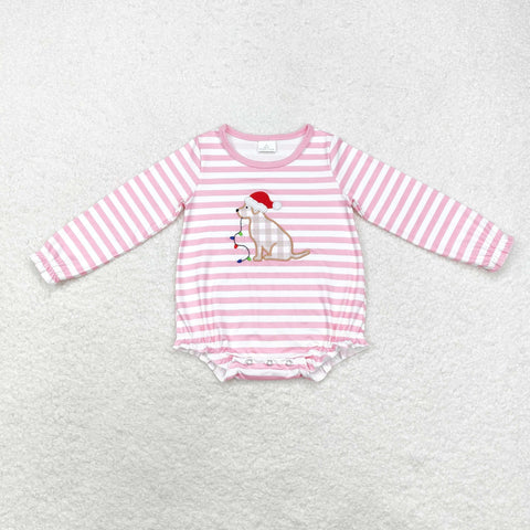 LR1306 Embroidery Christmas Dog Baby Girl Bubble Romper