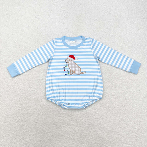 LR1307 Embroidery Christmas Dog Baby Boy Bubble Romper