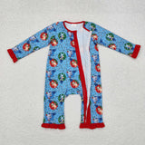 LR1314 Christmas Blue Dog Baby Zip Romper Sleepers