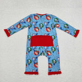 LR1314 Christmas Blue Dog Baby Zip Romper Sleepers