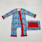 LR1314 Christmas Blue Dog Baby Zip Romper Sleepers