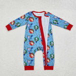 LR1315 Christmas Blue Dog Baby Zip Romper Sleepers