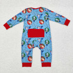 LR1315 Christmas Blue Dog Baby Zip Romper Sleepers