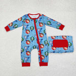 LR1315 Christmas Blue Dog Baby Zip Romper Sleepers