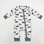 LR1326 Bamboo Airplane Green Baby Zip Romper Sleepers