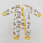 LR1332 Bamboo Christmas Truck Yellow Baby Zip Romper Sleepers