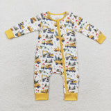 LR1332 Bamboo Christmas Truck Yellow Baby Zip Romper Sleepers