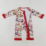 LR1334 Christmas Cartoon Mouse Red Baby Zip Romper Sleepers