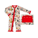 LR1334 Christmas Cartoon Mouse Red Baby Zip Romper Sleepers