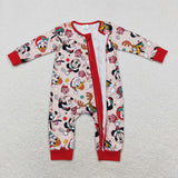 LR1335 Christmas Cartoon Mouse Red Baby Zip Romper Sleepers