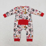 LR1335 Christmas Cartoon Mouse Red Baby Zip Romper Sleepers