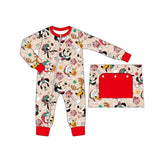 LR1335 Christmas Cartoon Mouse Red Baby Zip Romper Sleepers