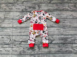 LR1335 Christmas Cartoon Mouse Red Baby Zip Romper Sleepers