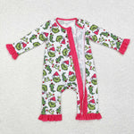 LR1337 Bamboo Christmas Green Animal Trees Baby Zip Romper Sleepers