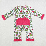 LR1337 Bamboo Christmas Green Animal Trees Baby Zip Romper Sleepers