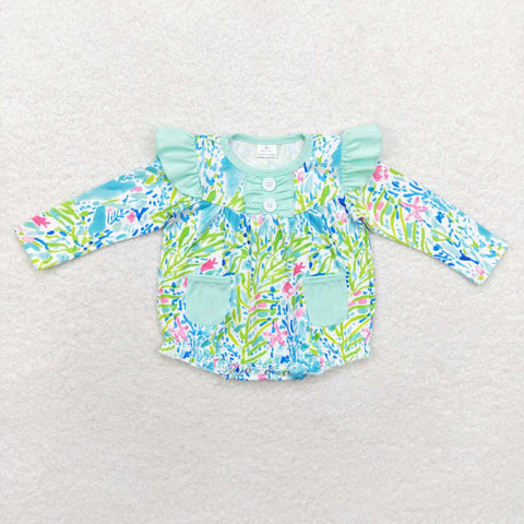 LR1353 Flower Garden Mint Baby Girl Bubble Romper