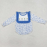 LR1374 Christmas Trees Blue Baby Girl Bubble Romper