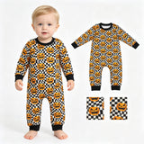 LR1389 Halloween Pumpkin Plaid Baby Boy Romper