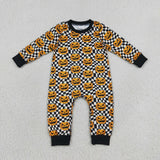 LR1389 Halloween Pumpkin Plaid Baby Boy Romper