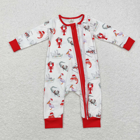 LR1399 Bamboo Christmas Crawfish Red Baby Zip Romper Sleepers