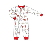 LR1399 Bamboo Christmas Crawfish Red Baby Zip Romper Sleepers