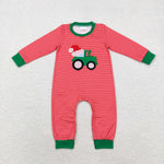 LR1401 Embroidery Christmas Truck Santa Baby Boy Romper