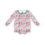 LR1413 Coquette Bows Green Cute Baby Girl Bubble Romper
