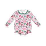 LR1413 Coquette Bows Green Cute Baby Girl Bubble Romper