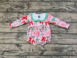 LR1413 Coquette Bows Green Cute Baby Girl Bubble Romper