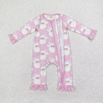 LR1414 Bamboo Christmas Santa Pink Baby Zip Romper Sleepers