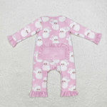 LR1414 Bamboo Christmas Santa Pink Baby Zip Romper Sleepers