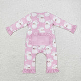 LR1414 Bamboo Christmas Santa Pink Baby Zip Romper Sleepers