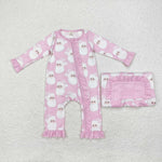 LR1414 Bamboo Christmas Santa Pink Baby Zip Romper Sleepers