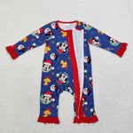 LR1416 Christmas Cartoon Mouse Blue Baby Zip Romper Sleepers