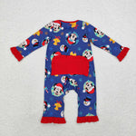 LR1416 Christmas Cartoon Mouse Blue Baby Zip Romper Sleepers