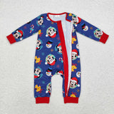 LR1417 Christmas Cartoon Mouse Blue Baby Zip Romper Sleepers