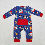 LR1417 Christmas Cartoon Mouse Blue Baby Zip Romper Sleepers