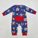 LR1417 Christmas Cartoon Mouse Blue Baby Zip Romper Sleepers