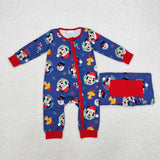 LR1417 Christmas Cartoon Mouse Blue Baby Zip Romper Sleepers