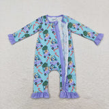 LR1419 Bamboo Christmas Cartoon Blue Dog Baby Zip Romper Sleepers