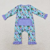 LR1419 Bamboo Christmas Cartoon Blue Dog Baby Zip Romper Sleepers