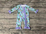 LR1419 Bamboo Christmas Cartoon Blue Dog Baby Zip Romper Sleepers