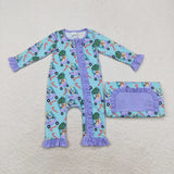 LR1419 Bamboo Christmas Cartoon Blue Dog Baby Zip Romper Sleepers