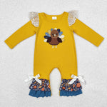 LR1423 Embroidery Thanksgiving Turkey Baby Girl Romper