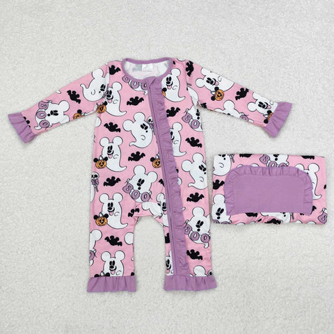 LR1424 Halloween BOO Cartoon Mouse Ghost Baby Zip Romper Sleepers