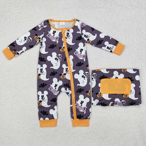 LR1425 Halloween BOO Cartoon Mouse Ghost Baby Zip Romper Sleepers