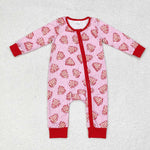 LR1428 Christmas Trees Cake Pie Red Baby Zip Romper Sleepers