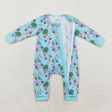 LR1431 Bamboo Christmas Cartoon Blue Dog Baby Zip Romper Sleepers