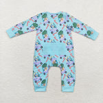 LR1431 Bamboo Christmas Cartoon Blue Dog Baby Zip Romper Sleepers